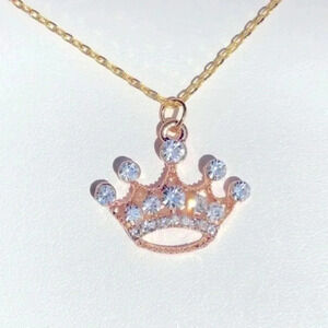 Gold Rhinestone Princess Queen Crown Necklace